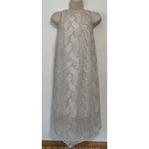 Kensie Womens Ivory Cable Knit Print Sheer Overlay Sleeveless Dress Size S